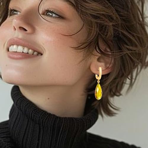 Geometric 14K Gold Crystal Stone Quartz Gemstone Leverback U Hoop Drop Dangle Earrings Jewelry for Women - color: C01