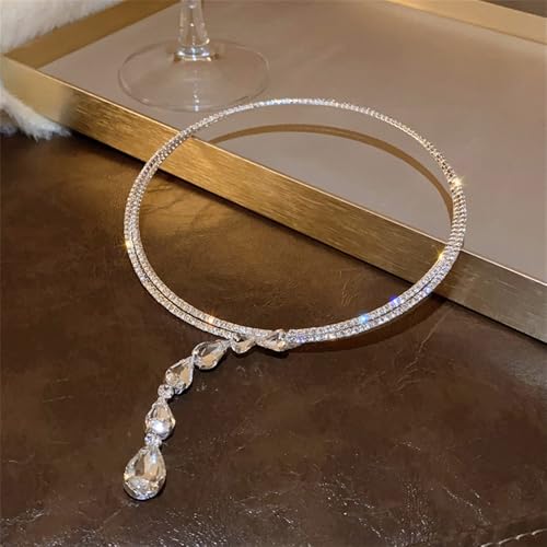 Necklace for Women Silver Plated White Teardrop Cubic Zirconia Chain Necklace Adjustable Fashion Trendy Dainty Simple Minimalism Jewelry Gift
