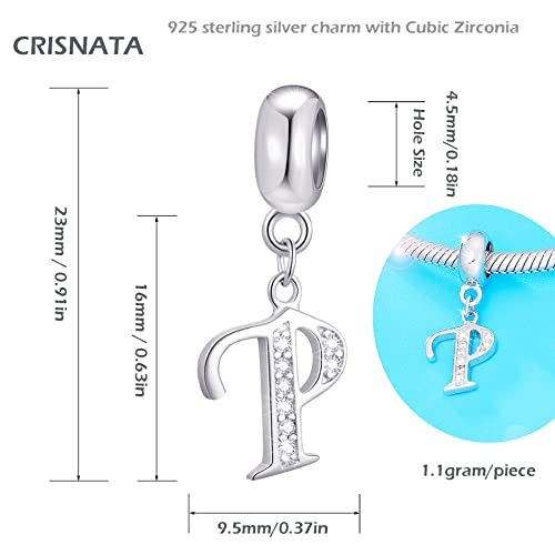 26 Letter Pendant Charms, Polished 925 Sterling Silver Complete Initial A-Z Dangling CZ Stone Alphabet Beads, fits European Bracelet Necklace, Gift for Mother/Father/Daughter/Son/Sister/Aunt - color: Letter P CZ Pendant Charm