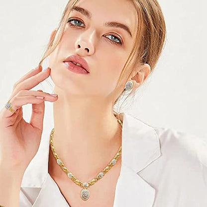 SYHOL Gold Jewelry Sets for Women 18K Gold/Silver Filled Jewelry Necklace Set Wedding Bridal Fashion Jewelry Sets Women Accessories Bracelets Earrings and Rings Sweetheart Gifts - color: GX0037
