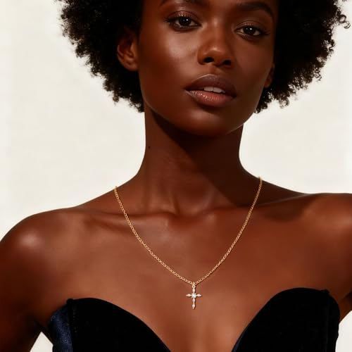 SEADAY Layered Gold Necklace for Women, 3-in-1 Gold Stack Necklace | Long Gold Necklace, Square, Hypoallergenic, Tarnish-resistant & Adjustable, Fashion Jewelry Gift Box & Gift Bag - color: Gold - Diamond Cross S/V