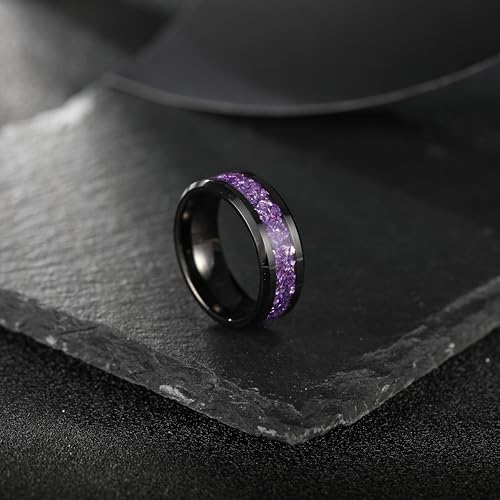 NUNCAD Black Tungsten Ring, Men's Wedding Rings with Blue/Amethyst/Galaxy Opal Ring 4mm 8mm Engagement Promise Ring Comfort Fit Size 5-12 - color: Amethyst & 8mm