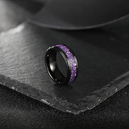 NUNCAD Black Tungsten Ring, Men's Wedding Rings with Blue/Amethyst/Galaxy Opal Ring 4mm 8mm Engagement Promise Ring Comfort Fit Size 5-12 - color: Amethyst & 8mm