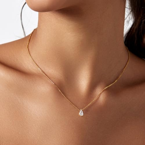 Zeffy Diamond Necklaces for Women, Dainty Gold Necklace 18k Gold Plated Layered Necklaces Simple Gold CZ Diamond Pendant Necklaces for Women Trendy Jewelry Gifts for Girls - color: Gold Teardrop Diamond Necklaces
