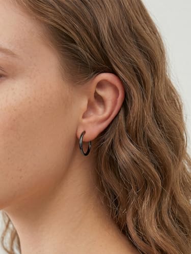 925 Sterling Silver Huggie Hoop Earrings, Small Silver Hoop Earrings for Women Hypoallergenic Huggie Lightweight Small Hoops Earring Cartilage Sleeper Earrings 6/8/10/12/14/16/18/20mm - color: Black, size: 18MM