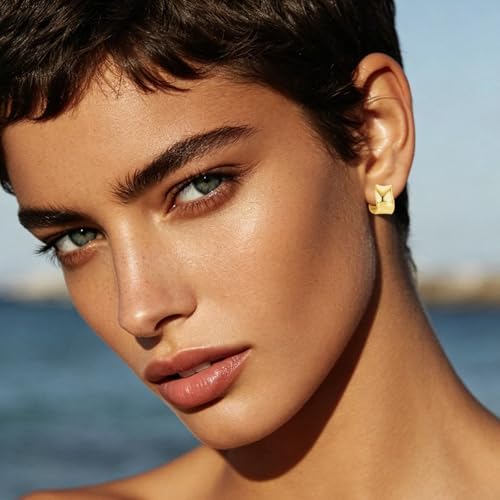 925 Sterling Silver Hoop Earrings for Women Chunky Small Huggie Earrings | Hypoallergenic Lightweight Huggy Earrings Crafted with 925 Sterling Silver Posts Fashion Jewelry Gifts - color: Gold