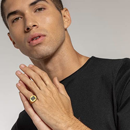 GoldChic Jewelry Personalized Signet Rings Men Women, Stainless Steel Custom Photo Bold Square/Oval Monogram/Old English Initial Pinky Stacking Statement Ring in Black/Silver/Gold (Size 7-14) - color: Gold-Number -Round
