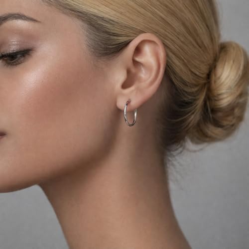 Gold Clip On Spring Hoop Earrings for Women - 14K Chunky Non Pierced Earring Plated Hoops Drop Dangle Earrings No Piercing Jewelry - color: Silver