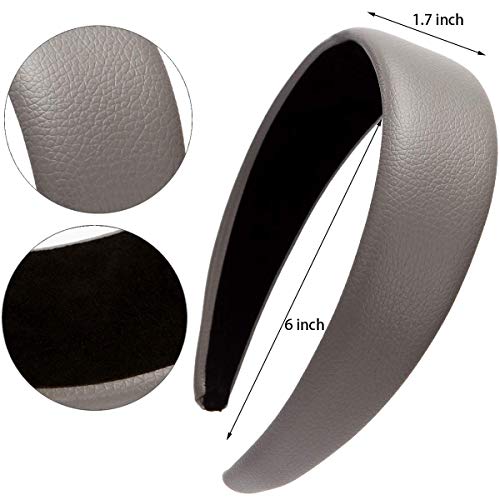 LONEEDY 1.7 Inch Leather Hard Headband Wide Padded Headband Hairband for Women (White) - color: White