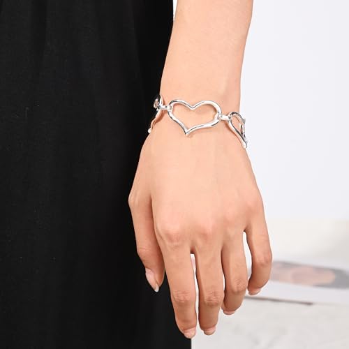 14K Gold & Silver Plated Lightweight Link Bracelet for Women | Stackable Bracelets ,14K Gold Plated Bracelets with CZ,Lightweight Trendy Chain Bracelet Jewelry Gift - style: silver heart