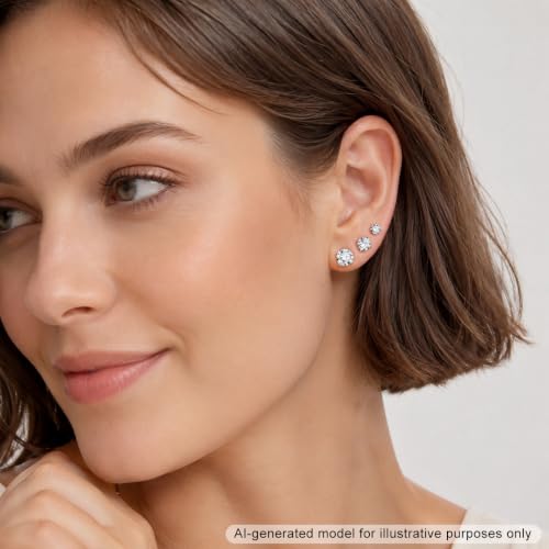 KISS WIFE CZ Stud Earrings Set for Women, Cubic Zirconia Stud Earrings in Multiple Sizes, Triangle Oval Heart Round Pearl Square Earrings, Hypoallergenic Silver Stud Earrings for Cartilage Piercing Jewelry - style: Round+Pearl+Square