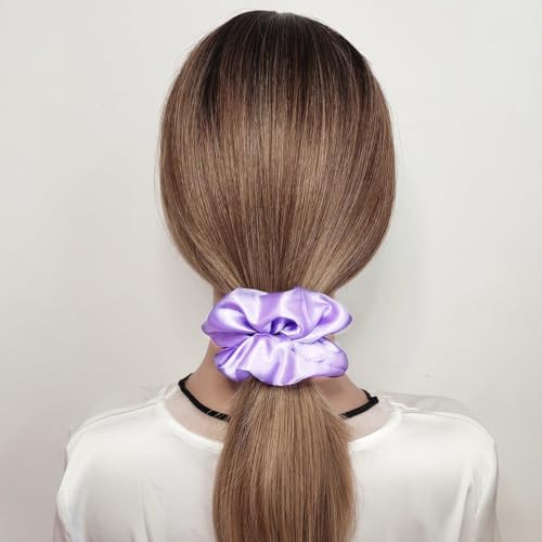 Sufermoe 6 Pcs Satin Silk Hair Scrunchies, Light Purple 4.5 Inch, Soft Fashion Hair Ties and Ponytail Holders for Women and Girls - color: Light Purple