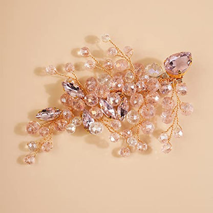 Xerling Rhinestones Hair Accessories for Women Wedding Pink Crystal Hair Clip Bridal Side Comb Hair Jewelry (Pink) - color: Pink