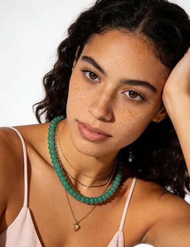 Beaded Necklace for Women,Natural Gemstone Necklace for Women,Colorful Bead Choker Necklace Handmade Surfer Beach Necklace Trendy Jewelry Gift for Women - style: Green Aventurine