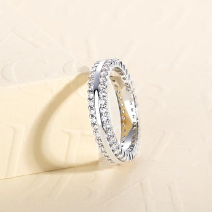 Cubic Zirconia Eternity Wedding Band Rings Round Cut 5A Grade D Color CZ Stacking Band Engagement Promise Rings for Women - style: Double Round-b