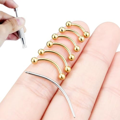 Internally Threaded Eyebrow Piercing Jewelry Surgical Steel Tiny Eyebrow Rings Vertical Labret Lip Jewelry Small Ear Rook Earring for Women Men 18g 16g 14g Plus Piercing Ball Grabber Tool - color: goldtone, size: 16g,ball end