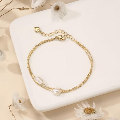 GINAZL Natural Freshwater Pearl Bracelets for Women 6-7MM Rice-Shaped Pearl 23CM End-to-End Length - color: C