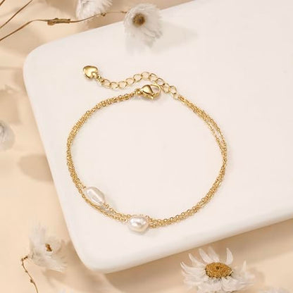 GINAZL Natural Freshwater Pearl Bracelets for Women 6-7MM Rice-Shaped Pearl 23CM End-to-End Length - color: C