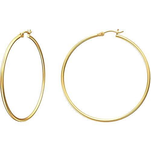 Gold Hoop Earrings for Women 14K Gold Plated | 925 Sterling Silver Post Hypoallergenic Hoop Earrings - color: Gold, size: 50mm