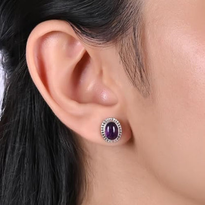 Genuine Gemstone Stud Earrings Oxidized 925 Sterling Silver Stud Earrings Trendy Western Jewelry Everyday Wear Gift For Her