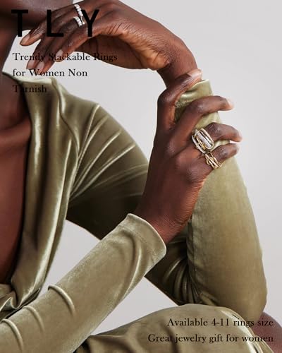 Gold Silver Stackable Rings for Women Mixed Metal Interlocked Ring Stack | Multi Ring set non tarnish 14K Gold Plated Cubic Zirconia Fashion trendy Two Tone Connected Bands Statement rings Size 4-11 - color: 03- Two tone 5 rings