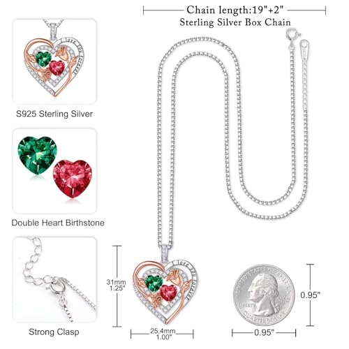Iefil Heart Birthstone Necklace for Women - Double Birthstone Jewelry | 925 Sterling Silver, Gift Box Packaging, Anniversary Birthday Gifts for Women Wife Mom - color: 05-07-May-Jul Birthstone