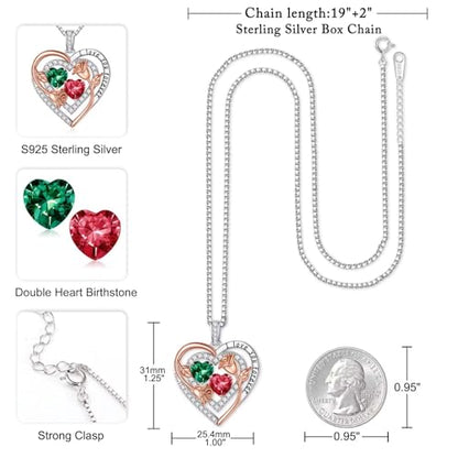 Iefil Heart Birthstone Necklace for Women - Double Birthstone Jewelry | 925 Sterling Silver, Gift Box Packaging, Anniversary Birthday Gifts for Women Wife Mom - color: 05-07-May-Jul Birthstone