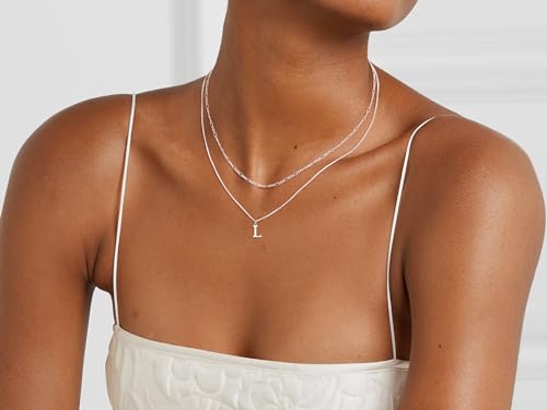 MBW Dainty Silver Layered Initial A-Z Pendant Necklaces for Women Thin | Simple Waterproof 925 Silver Plated Necklace Figaro Choker Monogram Name Jewelry Set Personalized - color: Silver InitIal NK-L