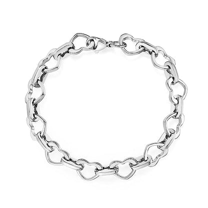 mnmoom Heart Bracelets for Women Stainless Steel with Rose gold, gold plating Heart links bracelets - color: Silver