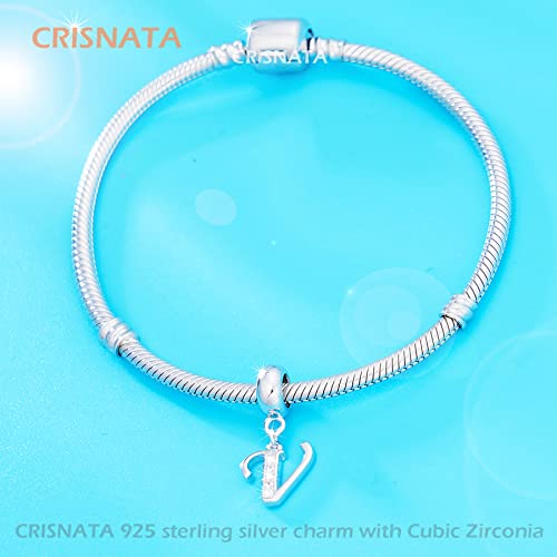 26 Letter Pendant Charms, Polished 925 Sterling Silver Complete Initial A-Z Dangling CZ Stone Alphabet Beads, fits European Bracelet Necklace, Gift for Mother/Father/Daughter/Son/Sister/Aunt - color: Letter V CZ Pendant Charm