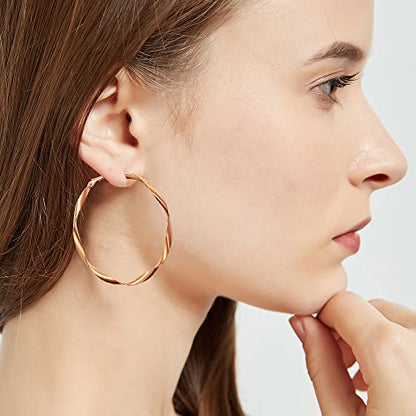 Rose/White/18k Gold Plated Hoop Earrings Lightweight Hoop Earrings For Women Loop Earrings 1in 2in - color: Rose Gold, size: 50mm