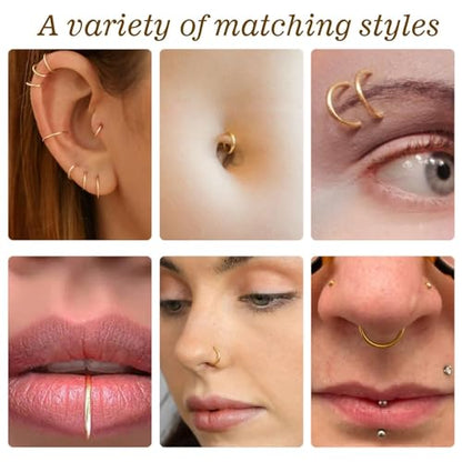 Small Gold Hoop Earrings, Lightweight 14K Gold Plated Huggie Hoop Earrings for Cartilage Helix Tragus, Hypoallergenic Earrings for Women Men, Tiny Thin Hoops Surgical Steel Endless Hoops Earrings 6-10 mm - color: 20G-(0.8X6/8/10mm)-Gold