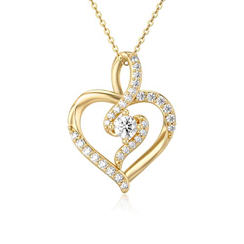SISGEM 14K Solid Gold Heart Necklace for Women,Yellow Gold 0.55 Carat(CTTW) Moissanite Infinity Heart Pendant Necklaces Anniversary Birthday Gifts for Wife Mom 16''-18'' - color: Style-1