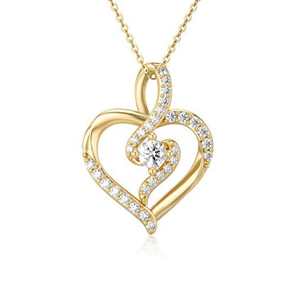SISGEM 14K Solid Gold Heart Necklace for Women,Yellow Gold 0.55 Carat(CTTW) Moissanite Infinity Heart Pendant Necklaces Anniversary Birthday Gifts for Wife Mom 16''-18'' - color: Style-1