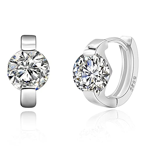 Tiny Huggie hoop Earrings for Women | 14k Gold Plated, Mini Round Cubic Zirconia, Small Simulated Diamond Huggies, Hypoallergenic Jewelry Gifts - color: White Gold