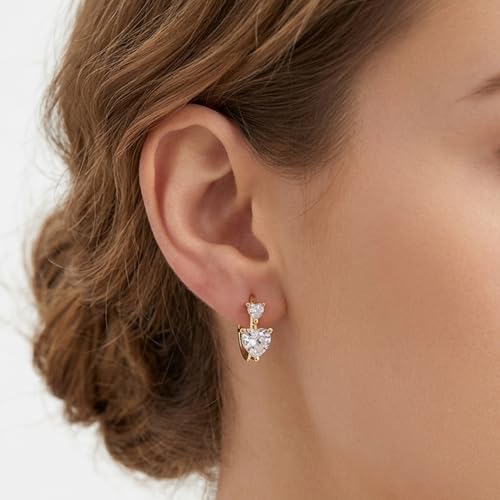 18K Gold Plated Hoop Earrings for Women,14mm Small Minimalist Heart CZ Huggie Hoops,Jewelry Gift for Her