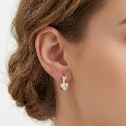 18K Gold Plated Hoop Earrings for Women,14mm Small Minimalist Heart CZ Huggie Hoops,Jewelry Gift for Her