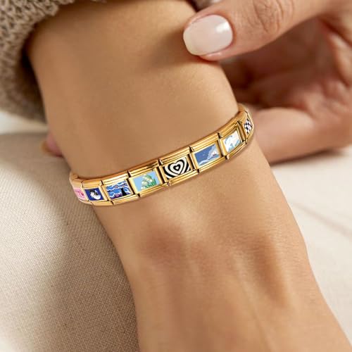 Italian Charms Bracelet Sets with 1Pcs Starter Brascelet 9Pcs Charms 9mm Italian Modular Charm Bracelet DIY Module Jewelry Gifts - color: A-Starter Bracelet Set-20Pcs Gold Red