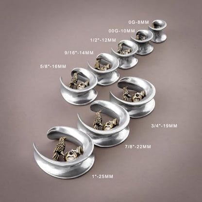 ERKUOO 2PCS 0g 00g-1" Gothic Golden Raven Skull Saddle Ear Gauge Spider Web Double Flared Plug Tunnels Expander Piercing Jewelry For Women Men 8mm-25mm - color: #3 Silver, size: 1"=25mm