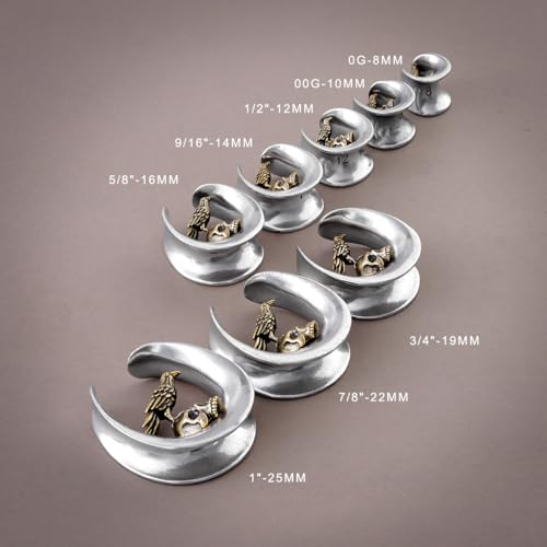 ERKUOO 2PCS 0g 00g-1" Gothic Golden Raven Skull Saddle Ear Gauge Spider Web Double Flared Plug Tunnels Expander Piercing Jewelry For Women Men 8mm-25mm - color: #3 Silver, size: 5/8"=16mm