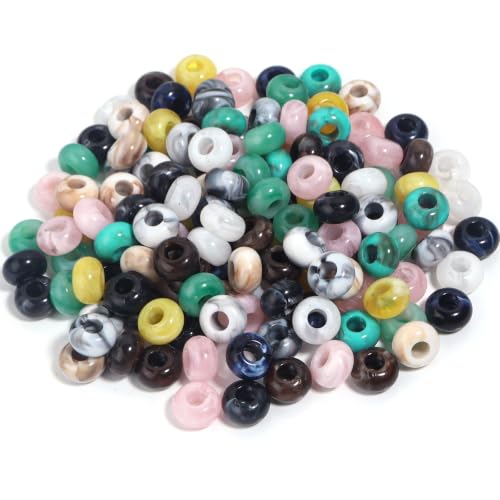 150PCS 14x8mm Mixed Colors Acrylic European Large Hole Rondelle Spacer Beads with Storage Box, Loose Beads for Bracelet Necklace Earring Hair DIY Jewelry Making - color: Mixed Colors