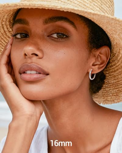 PROSTEEL Huggie Hoop Earrings For Women with 925 Sterling Silver Post | 8/10/12/14/16/18/20mm,14K Gold Plated/Black/Rose Gold/Silver Brass Lightweight Cubic Zirconia Cartilage Piercing Earring - color: 1. Silver, size: 16mm