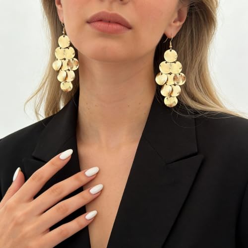 Gold Disc Tassel Dangle Drop Earrings for Women Layered Sequins Dangling Earring Sparkling Hanging Statement Jewelry Gift - color: gold4