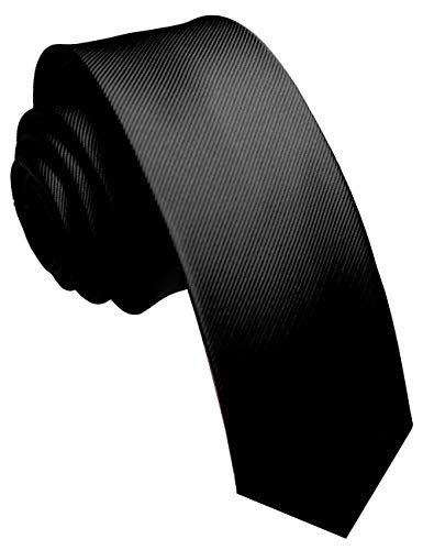 JEMYGINS 2.4" Solid Color Skinny Tie and Pocket Square with Tie Clip Sets for Men (6cm) - color: Black