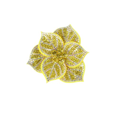 Rhinestone Flower Brooches Pins for Women Floral hair clips Elegant Crystal Lapel Pin Brooches for Dress Suit Hat Bag Brooche Pins for Clothes Accessories Christmas Parties Brooch Pin 2.75" - color: Yellow