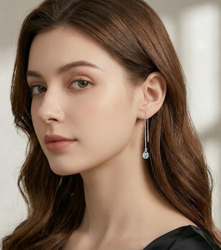 Reffeer Solid 925 Sterling Silver CZ Droplet Chain Dangle Earrings for Women Teen Girls Tassel Dangle Earrings Threader - color: A-Silver