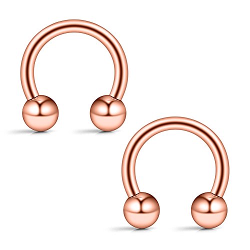 12PCS 14G Surgical Steel Nose Septum Horseshoe Hoop Earring Eyebrow Tragus Lip Piercing Ring - style: 10mm w Balls