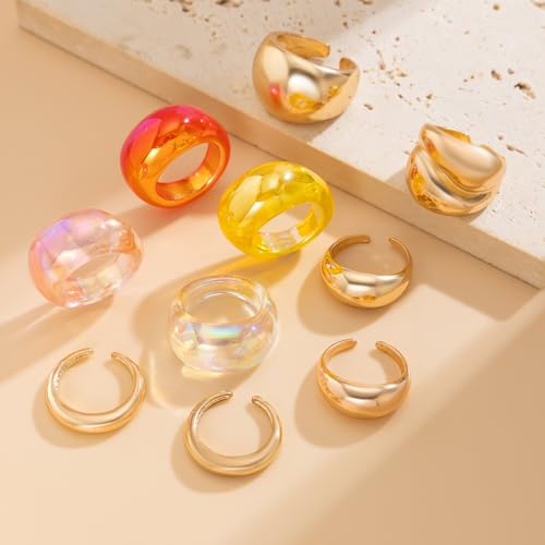 Chunky Gold Rings for Women, Colorful Resin Open Rings Trendy Geometric Knuckle Rings Fashion Statement Rings Jewelry