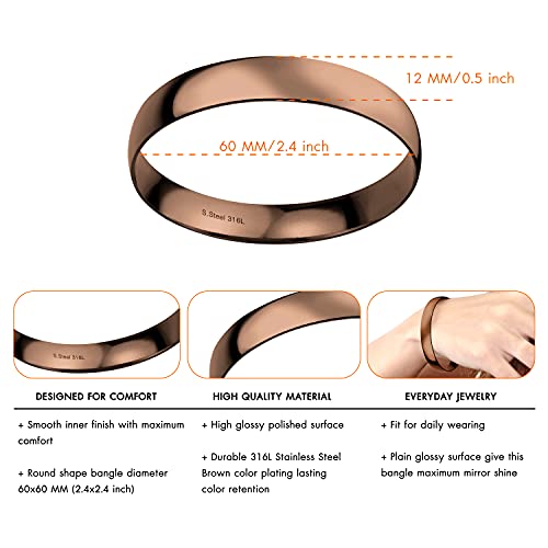 555Jewelry 12mm Wide Stainless Steel Solid Slip On Bangle Bracelet for Women With Small Wrist - color: Coffee (Small)