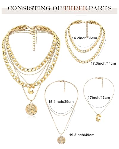 MJartoria Layered Necklaces for Women Trendy Balloon Initial Coin Pendant Necklace Dainty Chunky Chain Choker Necklaces Jewelry Birthday Gifts - color: Gold, style: C